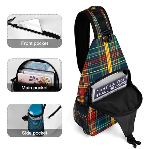 Red Scottish Tartan Plaid Crossbody Sling Backpack Casual Chest Bag Fanny Pack for Women Men Travel Hiking4