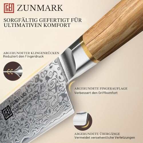 ZUNMARK Kochmesser 20cm Damastmesser, professionelles Küchenmesser scharfes – Ansicht 3