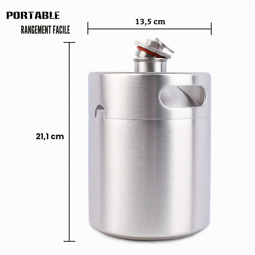 TMCRAFT - Mini fût en acier inoxydable de 2 litres - brasseur de bière portable avec soupape d'échappement - capuchon conçu pour garder les boissons fraîches