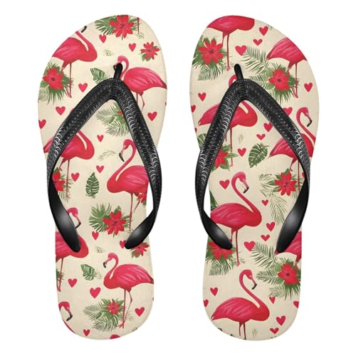 ALAZA Tropical Red Flamingo Flip Flops for Women Fashion Beach Slippers Comfort Mens Flip Flops Non-Slip Rubber Shower Slippers Sandal for Hotel Travel Sport,XS