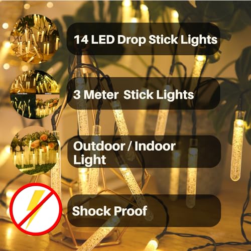 Image of One94Store Drop Stick 14 LED 3 Meter Fairy String Lights for Home Decoration Waterproof String Light Flexible Fairy Light for Bedroom, Room, Balcony Decoration (Pack of 5, Warm White)
