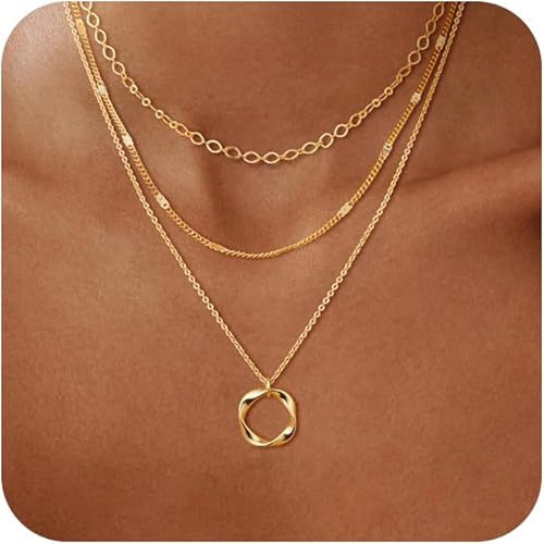 Layered Gold Necklaces for Women, Stackable Dainty 14K Real Gold Plated/Silver Chain Necklace Layering Beach Cute Fashion Pendant Choker Necklaces Trendy Jewelry Set Gifts for Women Teen Girls