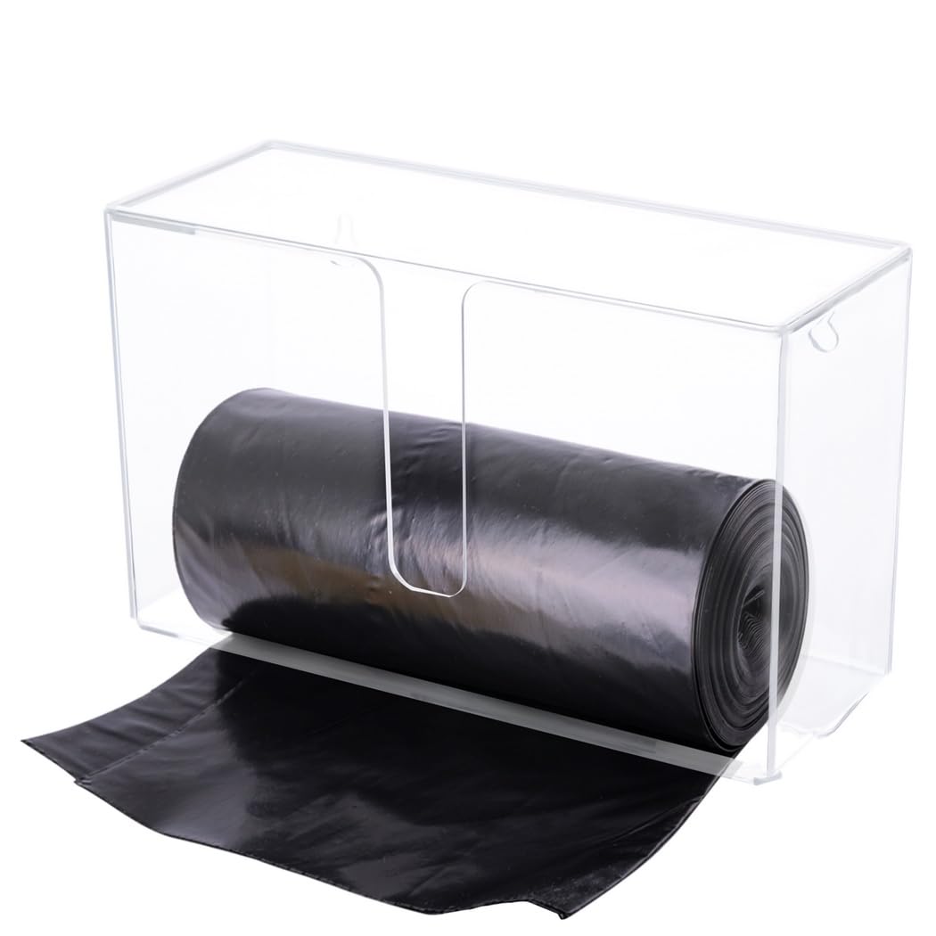 Soporte para bolsas de basura de acrílico transparente montado en la pared, dispensador compacto para bolsas de basura y plástico, caja de almacenamiento fácil de usar con tapa para organización