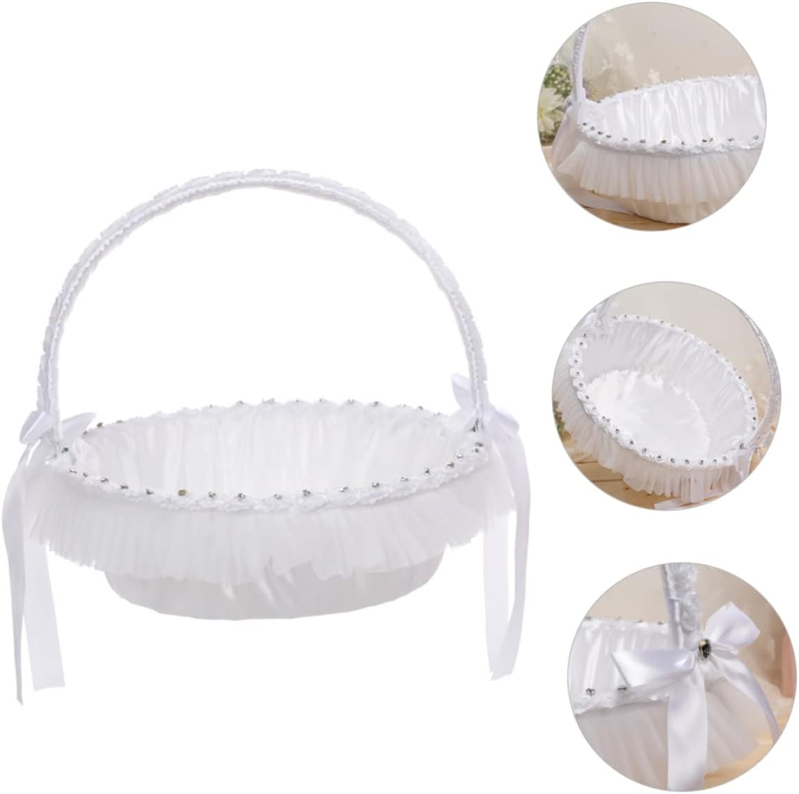 Garneck 1pc Elegant Wedding Flower Basket Lace Trim for Flower Girls Ceremony Decorations and Party Supplies Holds Petals and Candies Lightweight and Easy to Use