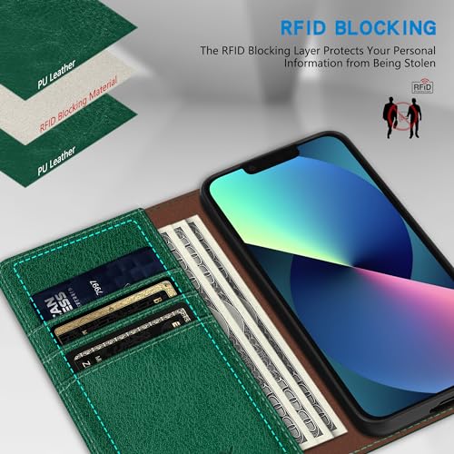 Image of ZZXX for iPhone 13 Mini Wallet Case Strong Magnetic 5.4 inch,Green