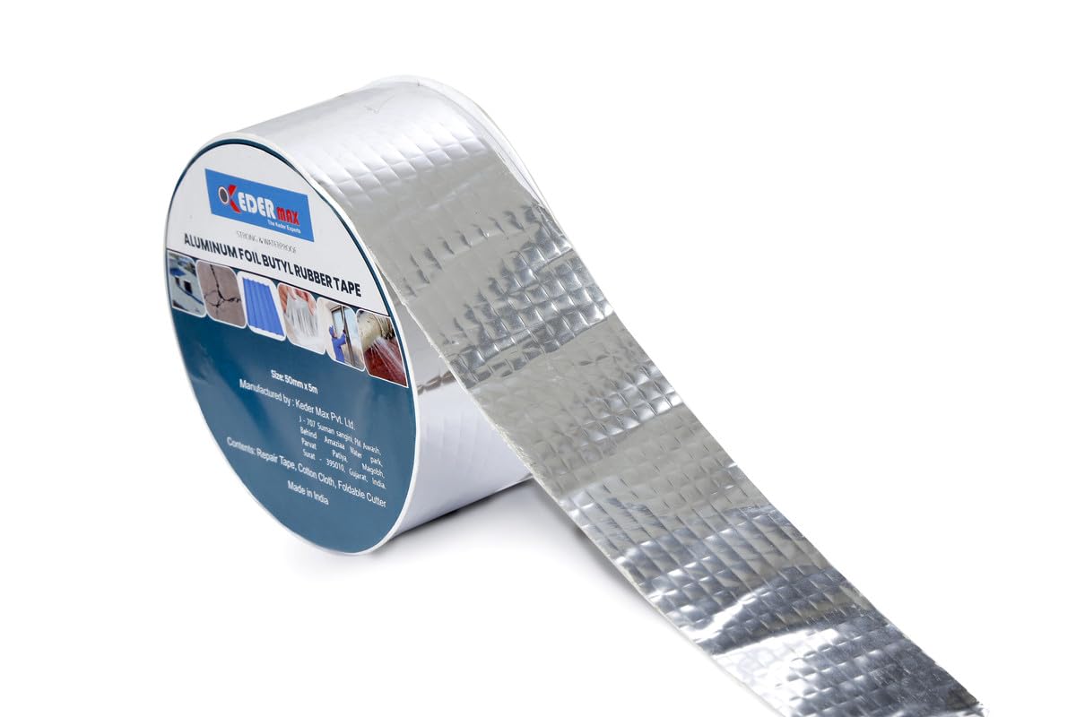 KEDER MAX Aluminum Foil Adhesive Permanent Repair Tape Pipe Leakage Repair Tape, Butyl Rubber Tape Super Strong Duct Tape Suitable for Boat Sealing, Foil Tape for Your Leakage Issue (2 inch, 5 mtr) (B0DC4BJJW9) Amazon Price History, Amazon Price Tracker