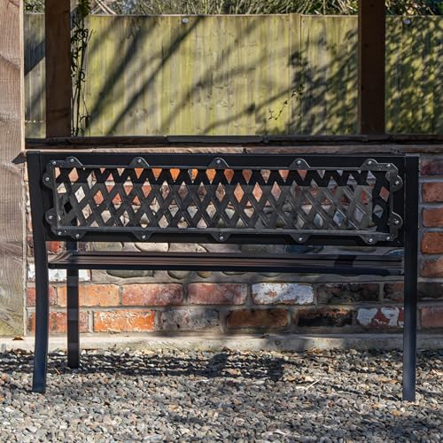 Keswick Metal Garden Bench 2 Seater – Outdoor Bench for Patio, Garden, Balcony or Porch – Weather Resistant Black Powder Coated Frame with Lattice Backrest – Comfortable Small Garden Seat for 2 Adults - Image 7