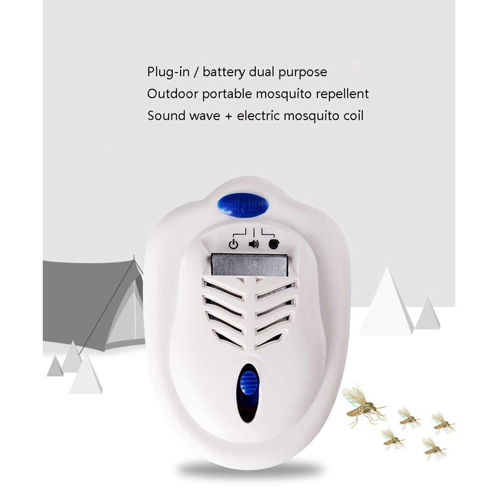 XRX Ultrasónico Repelente De Mosquitos Batería Enchufable Portátil para Exteriores Potente Deworming Electrónico Artefacto Lámpara Multifunción Blanca White