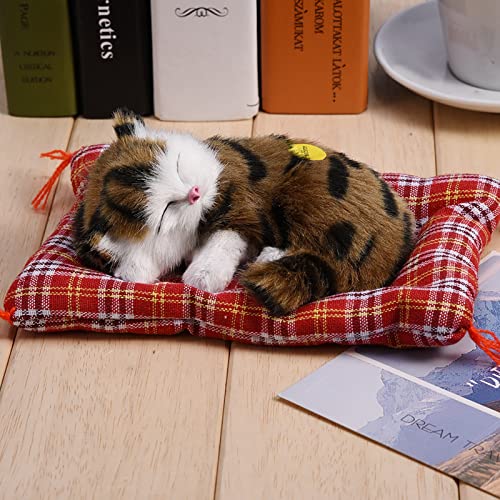 Sleeping Cat Plush Pillow, Sleeping Cat Pad Lovely Simulation Stuffed Animal Pillow with Sound Breathing Realistic Fluffy Cushion Office Home Pet Decor Article Ornament Gift(Grass Print Sleeping cat) - Image 3