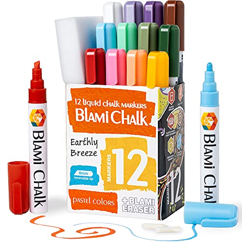Blami Arts Chalk Markers Window Markers for cars 12 Pastel Pens Set - Earth Colors Chalkboard Markers - Chalk Markers with Reversible Tips and Erasing Sponge Included Blami Arts Chalk Markers Window Markers for cars 12 Pastel Pens Set - Earth Colors Chalkboard Markers - Chalk Markers with Reversible Tips and Erasing Sponge Included