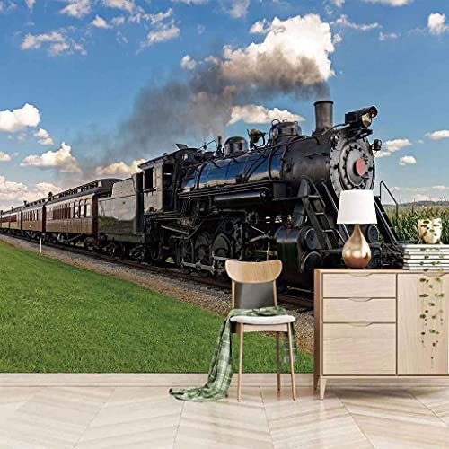 Papier Peint 3D Train Noir Rétro pour Agrandir une Petite Pièce