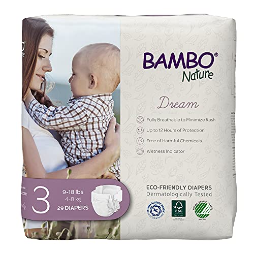 Image of Bambo Nature Hypoallergenic Dream Baby Diapers, Premium Eco-Labeled Sustainable Diapers, Enhanced Leakage Protection, Totally Chlorine-free, Skin Friendly, and Super Absorbent - Size 3 (87 Count)