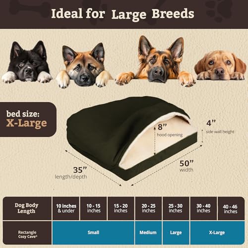 Image of Snoozer Rectangle Cozy Cave Dog Bed, Hooded Dog Bed, Olive (XL)