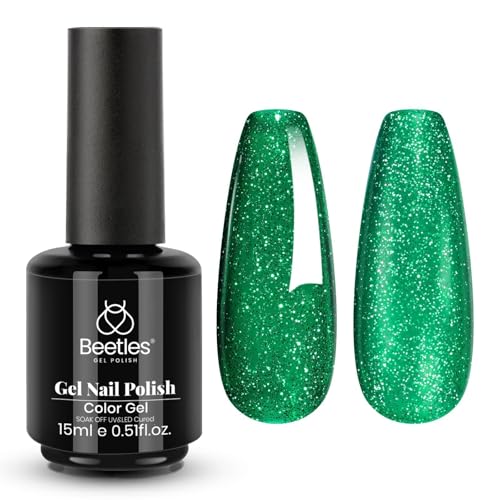 Image of Beetles Green Gel Nail Polish - EverGleam Glitter Gel Polish, 15ml Soak Off UV LED Shimmer Emerald Green Nail Art Color, Long Lasting Glossy Manicurefor Salon and DIY Nail
