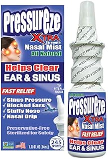 Pressureze Xtra - All Natural Preservative-Free Sterile Nasal Spray - for Loud Snoring & Congestion - Fast Relief Decongestant - Opens Blocked Ear & Sinus Canals | 245 Sprays, 34 ml