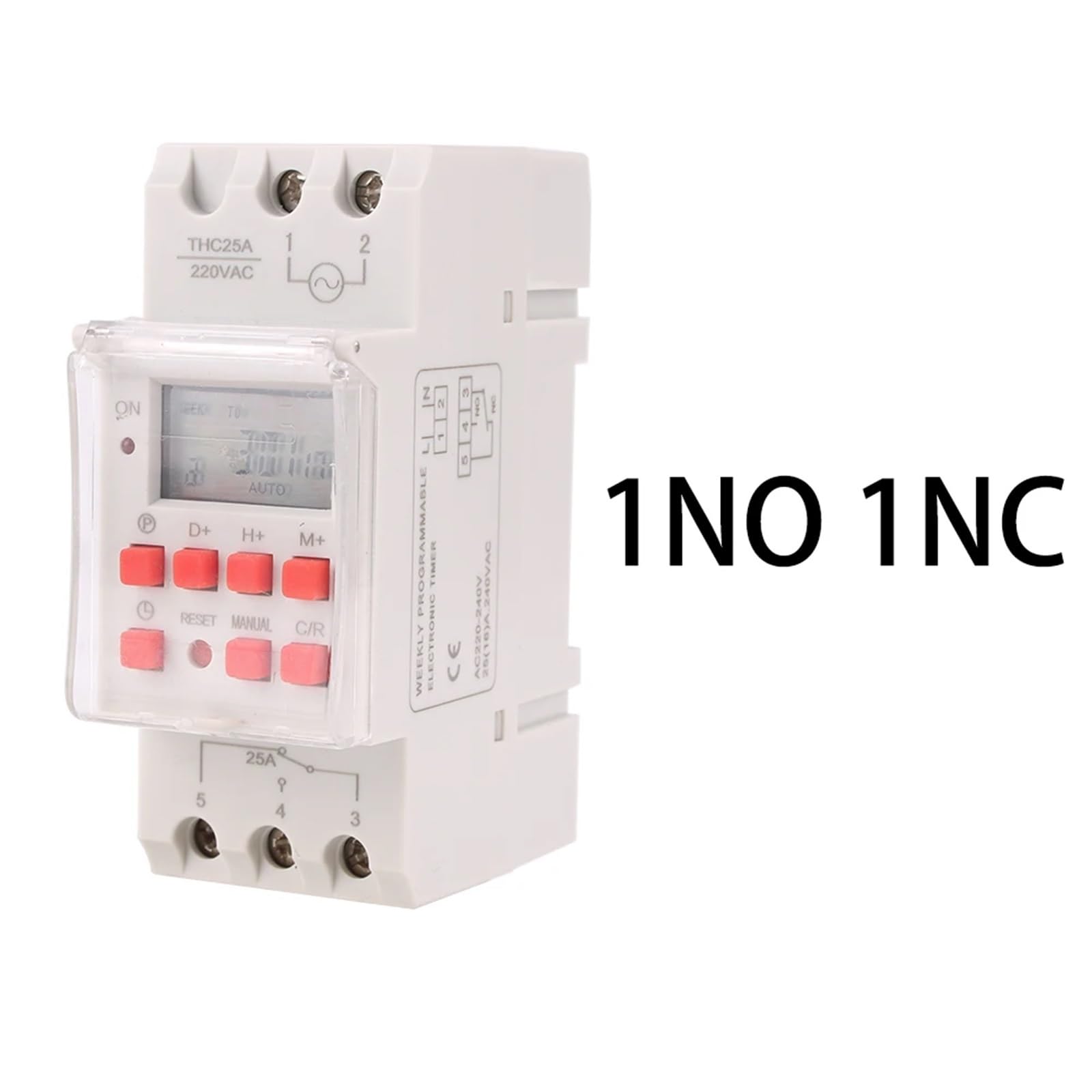Temporizador Digital programable THC25A for riel DIN, 220 V, 230 V, 30 A, 12 V CA, Timbre de Llamada, 1 Unidad(R5K,12 V)