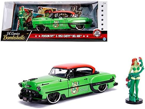 New DIECAST Toys CAR JADA 1:24 W/B - DC Comics Bombshells - Poison Ivy & 1953 Chevrolet BEL AIR Green with RED TOP 30455