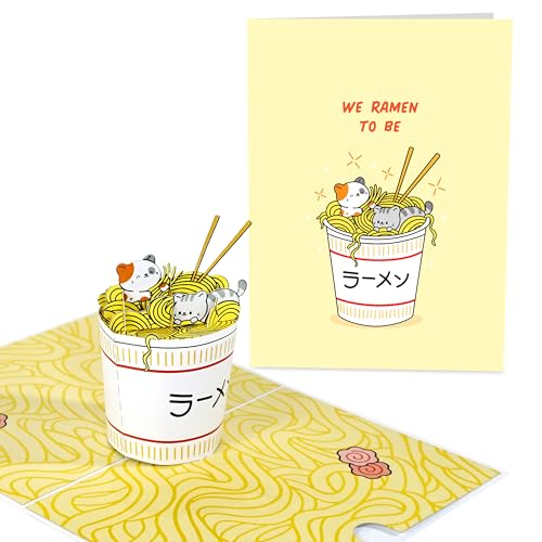 Central 23 Tarjeta Emergente De Ramen - Gato - We Ramen To Be - Juego De Palabras - Tarjeta Pop Up 3D Para Hombre Y Mujer - Para Aniversario, San Valentín, Te Amo - Viene Con Pegatinas