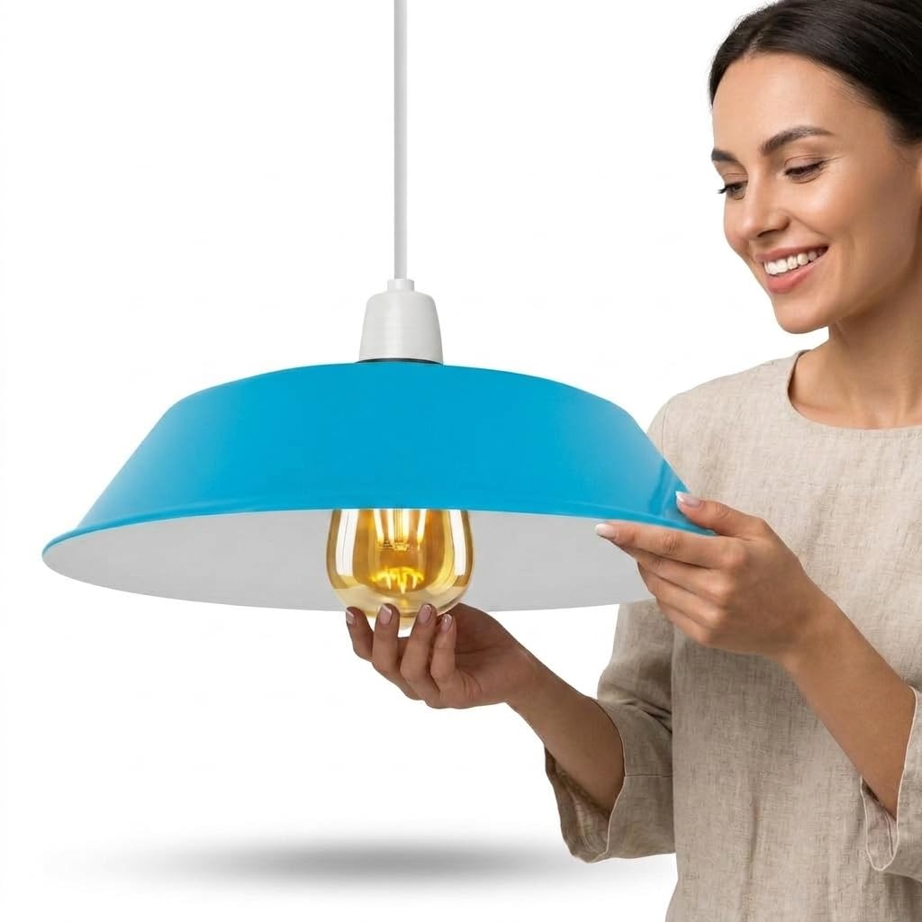 LEDSone Industrial Blue 36cm Metal Pendant Lampshade Easy Fit E27 Ceiling Light Shade for Living Room, Kitchen, Bedroom โ image 1