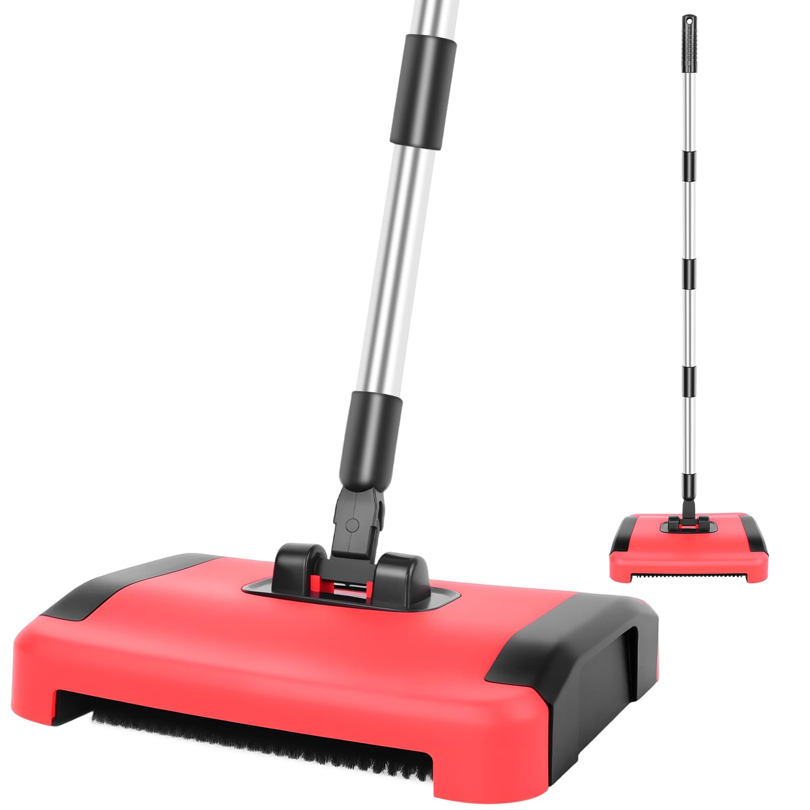 Manual Floor and Carpet Sweeper, Lightweight Speedsweep Floor Cleaner with Low Profile Body to Reach Under Furniture, Manual Carpet Cleaner with 180° Rotating Brush Head，Forward & Backwards Pick-Up, R