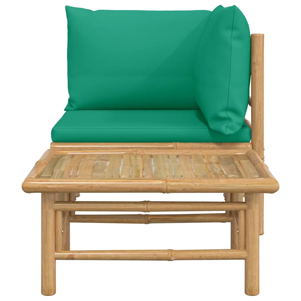 Ensemble Salon de Jardin en Bambou 2 pcs avec Coussins Verts, Table Basse et canapé d Angle modulable pour terrasse Balcon, Assise Confortable et Rangement Pratique
