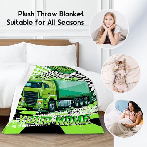 Personalized Boys Blanket, Truck Blankets for Kids, Custom Gifts with Name, Construction Truck Throw, Cozy Flannel Toddler Throws for Boys, 40"x50"