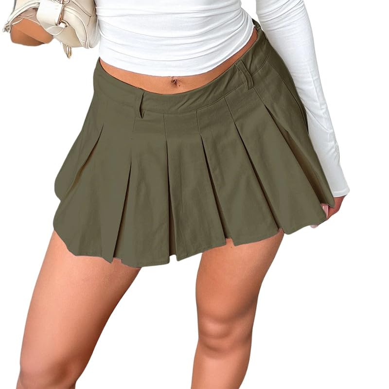 Women's High-Waisted Pleated Mini Skirt – Solid Color Tennis Skirt for School Uniform Green-image-49