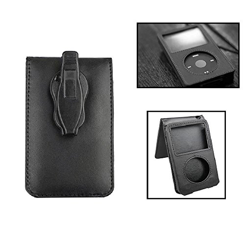 Paddsun Black Leather Case for iPod Classic 80G 120G 160GB with Movable Belt