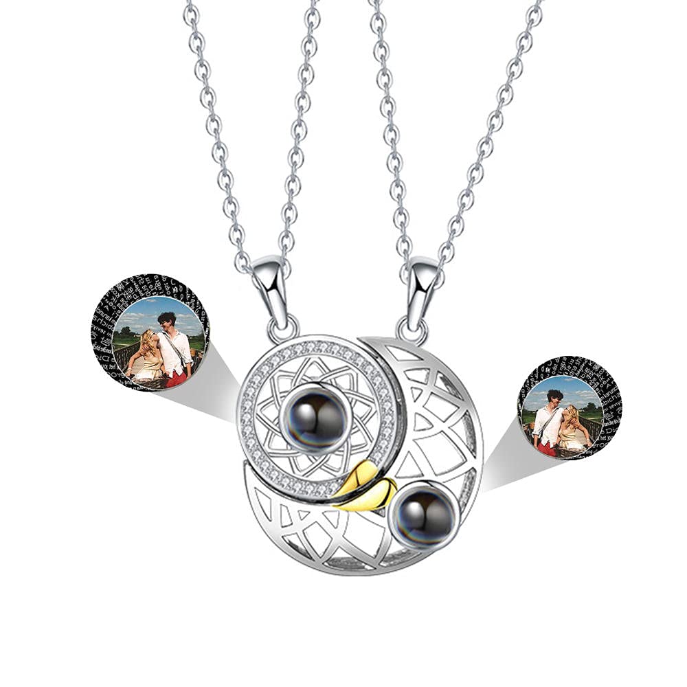 Kmnl Personalized Photo Projection Sun Moon Necklace 925 Sterling