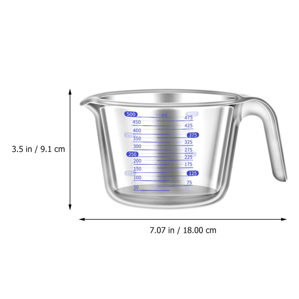 Mikikit Hitzebeständiger Glasmessbecher 500 Ml aus Dickwandigem Glas mit Skala und Isoliertem Griff für Küche und Backen