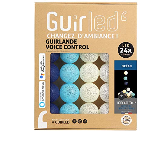 Guirlande lumineuse wifi boules coton LED USB - Commande Vocale - Maison connectée - Amazon Alexa & Google Assistant - Adaptateur secteur 2xUSB inclus - 24 boules 4m - Océan