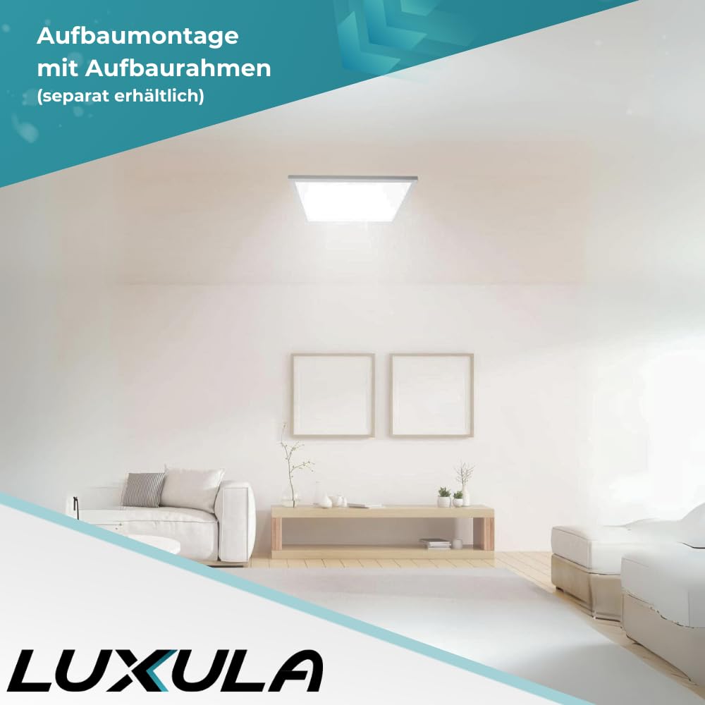 LUXULA LED Panel 62x62cm Rasterleuchte CRI98 Vollspektrum 4000K Neutralweiß 40W 4000lm flimmerfrei 230V Netzteil