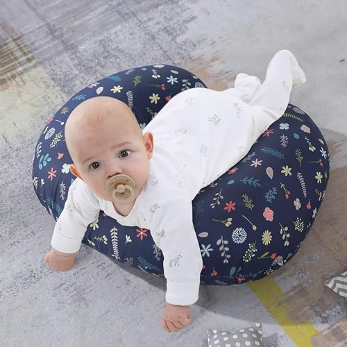 Image of ๐๐ข๐ฆ๐ ๐๐ฅ Nursing Pillow for Breastfeeding Newborn Baby | C-Shape Feeding Pillow with Removable Cotton Cover | Tummy Time, Propping & Sitting Support | Baby Feeding Pillow for Mother (BLUE-PLANT)