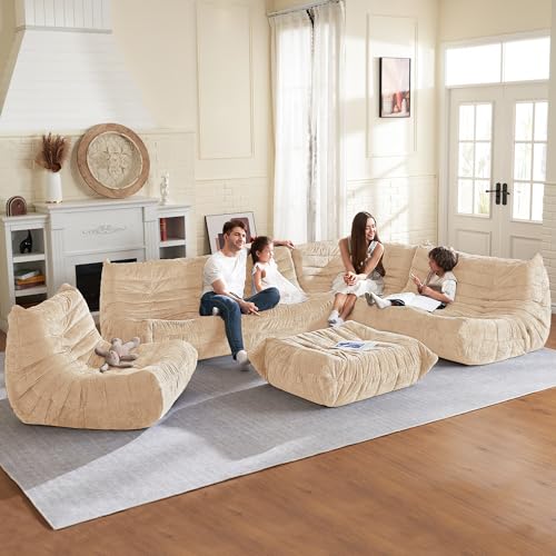 Image of HABUTWAY Giant Bean Bag Chairs Lazy Sofa for Adults,Corner,Khaki