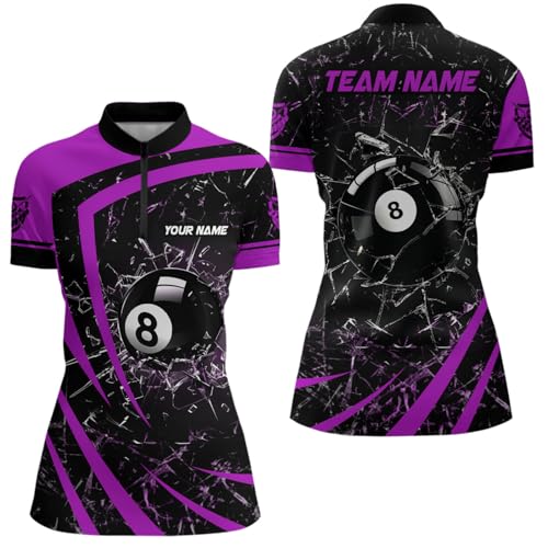 Personalized Purple Glass Break 8 Ball Billiard Quarter Zip Shirt for Women Custom 8 Ball Pool Jersey V1156