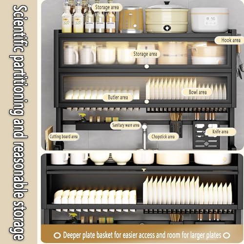 Abtropfgestell, 3-stöckig, Küchenutensilienhalter, platzsparendes Metallregal für Teller und Schüsseln mit Klapptür, multifunktionaler Küchenorganizer