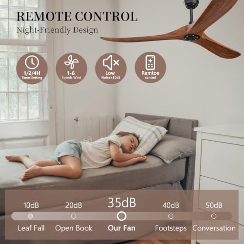 Image of Obabala Ceiling Fan no Light,70 inch Outdoor Ceiling Fan Without Lights for Patios, 3 Blade Solid Wooden Large Propeller Ceiling Fans with Remote for Farmhouse Outside Kitchen Gazebo Indoor