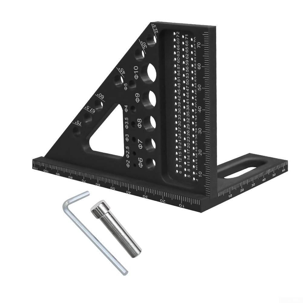 3D Square for Woodworkers, 3D Multi-Angle Measuring Ruler, Precision Aluminum Carpenter Square, 3D Multi-Angle Measuring Ruler for Woodworking, Crafts and DIY (Black)