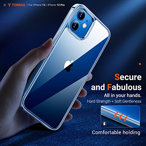 TORRAS Diamond Clear for iPhone 12 & 12 Pro, 100% Transparent & Anti-Yellowing, 12FT Military Shockproof Protective Case