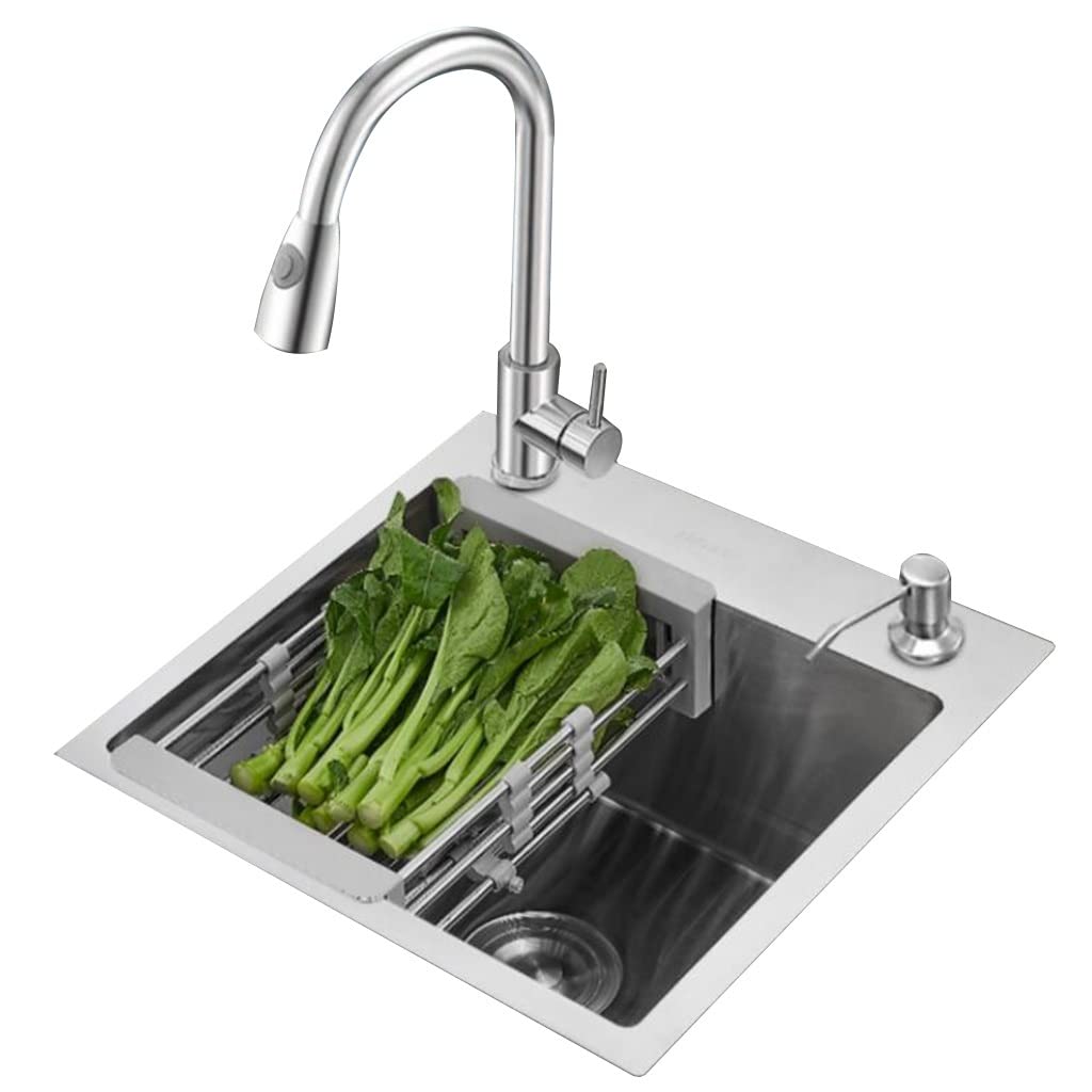 WIQUYBML Single Bowl Stainless Steel Kitchen Sink Silver Countertop Embedded Home Apartment Bar Siphon With Mixer Tap (Color : Silver, Size 36 * 21cm)