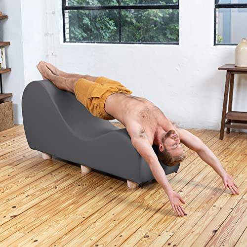 Avana Chaise Lounge Chair for Stretching and Relaxation, Maple Wood Feet, Faux Leather - Charcoal