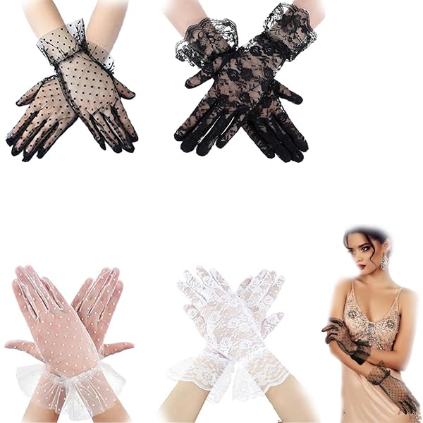 ZcrPrn Lace Gloves for Women,Lace Gloves,4-Piece Gloves Fancy Dress,for Tea Party, Opera, Cosplay and Formal Events,Gift for Brides, Cosplay Enthusiasts, and Fashion Lovers