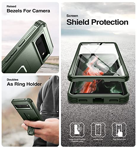 Coque Pixel 6A 5G Dexnor antichoc verte avec protège-écran et support - 7