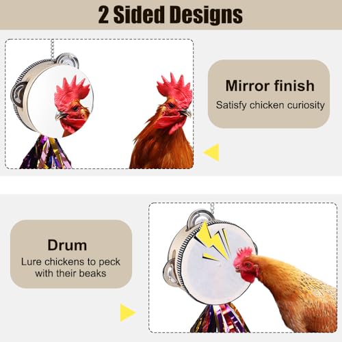 DONGKER Chicken Mirror Toy,Hanging Bird Swing Mirror with Hook & Bell for Hens Chicken Parakeets Birds Parrots Budgie - Image 3