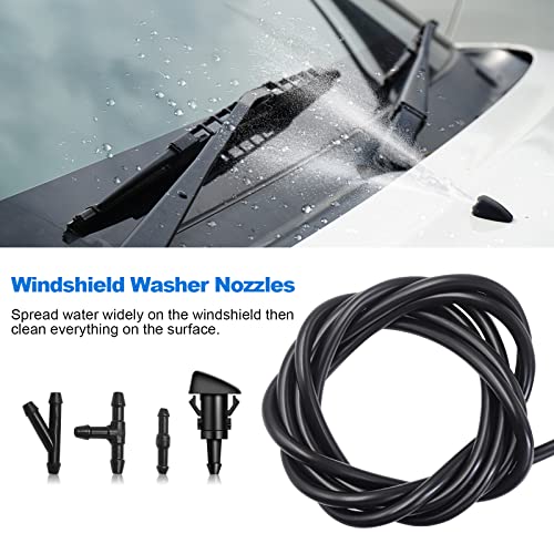 2 Pack Premium Front Windshield Washer Nozzles Kit By Weuaste, 2 Meter Windshield Washer Hose With 4 Pcs Hose Connectors, Washer Spray Jet Kit Fit For Chrysler, Dodge, For Oem #: 4805742Ab, 5116079Aa #TOP1