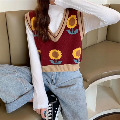Image of jinghuiyue Women's Sleeveless Sweater Vest Halloween Skull Printed Knit Vest V Neck Crop Pullover Knitwear Tank Tops