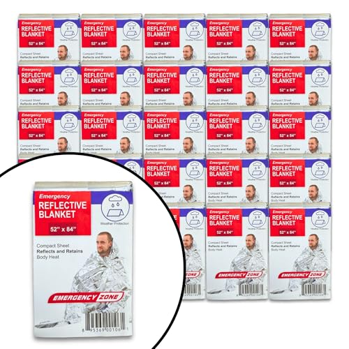 Image of [25 Pack] Thermal Reflective Emergency Blanket 52 inchx84 inch | Emergency Mylar Blankets | Survival Blanket for Survival Supplies | Camping, Hiking, or Emergencies
