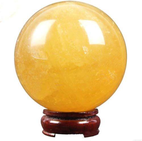 Escultura de cristal de cuarzo curativo con esfera de calcita amarilla natural, con soporte, 3.93 pulgadas