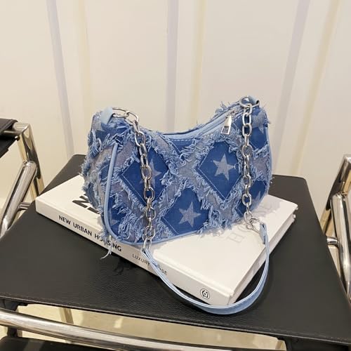 Denim Shoulder Bag for Women, Retro Checkered or Star Pattern Underarm Purse Vintage 90s Y2K Small Handbag Teen Girls2