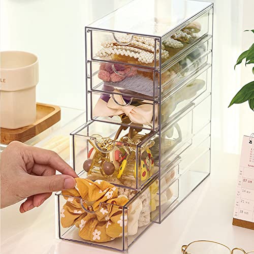 Clear Hair Accessories Organizer Storage Box with 5 Drawers - Hair Tie Holder Container for Bathroom Closet Desk Office (5 Drawer) - Image 3